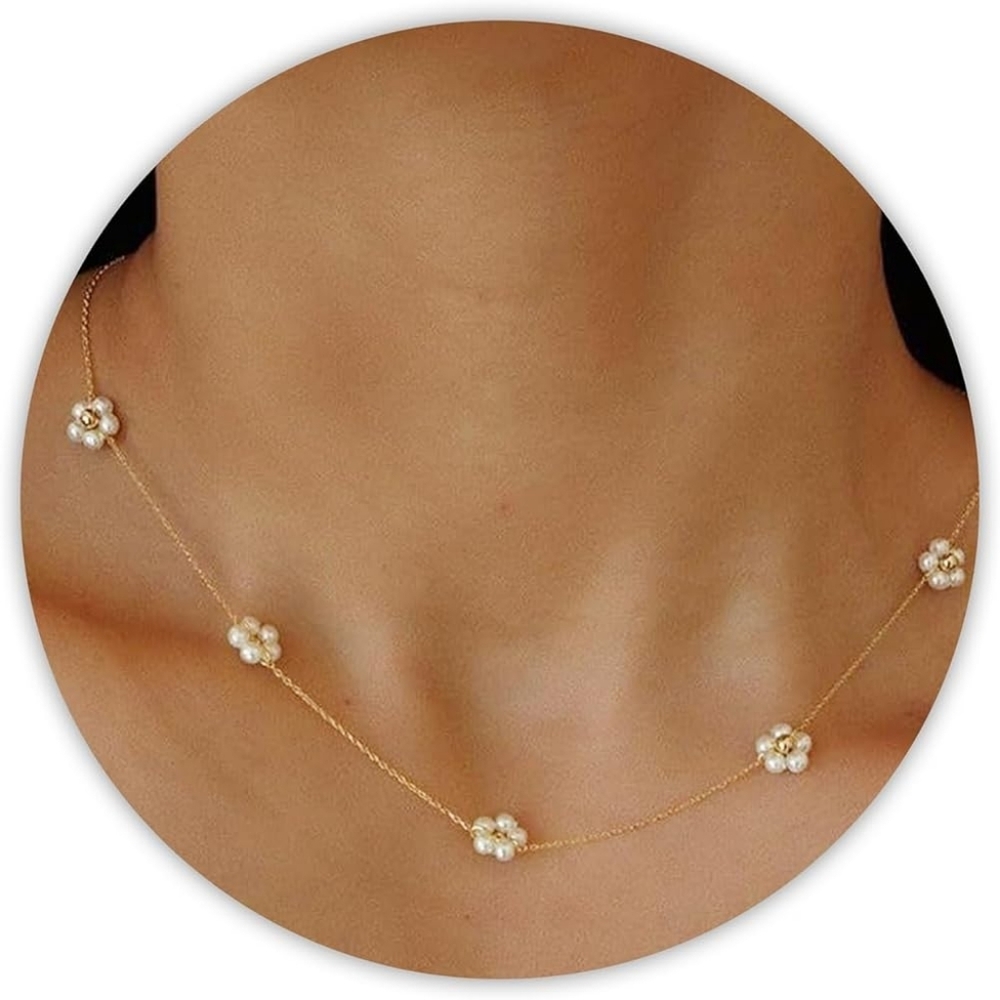 Daisy Pearl Necklace Gold Chain